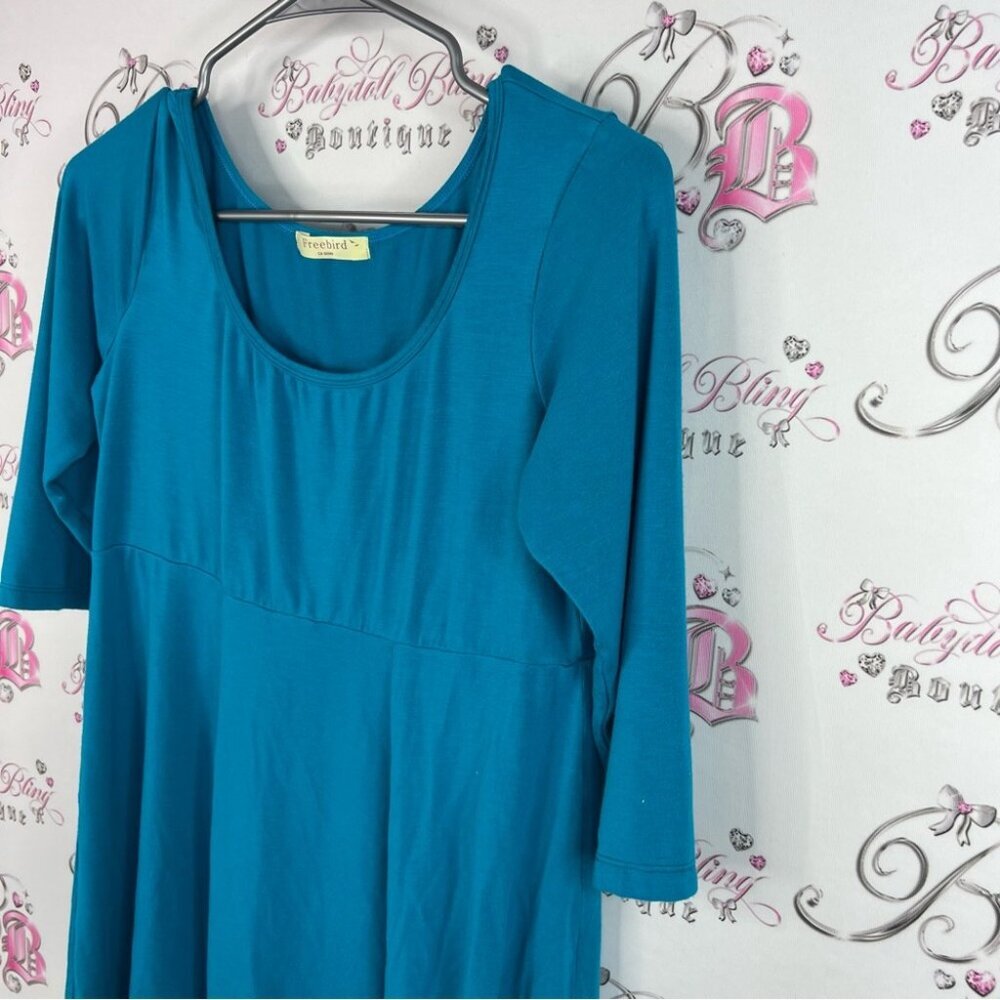 Freebird top peplum long sleeve long style shirt Vibrant Blue Top - Picture 3 of 9